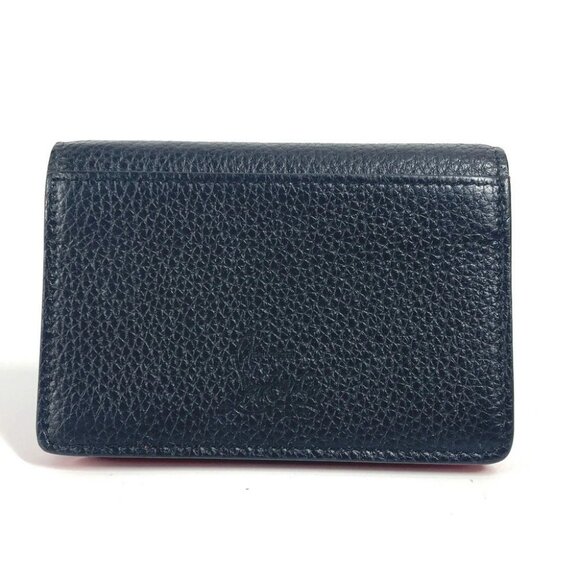 Christian Louboutin Studs logo Flap Business Card Case Leather Black/Red - Picture 2 of 8